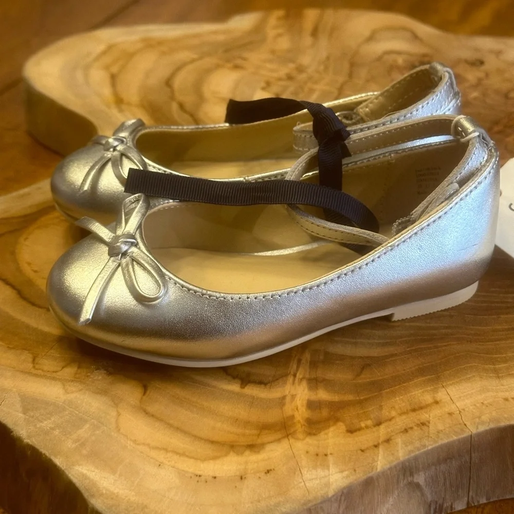 JANIE and JACK METALLIC ANKLE STRAP BOW BALLET FLAT